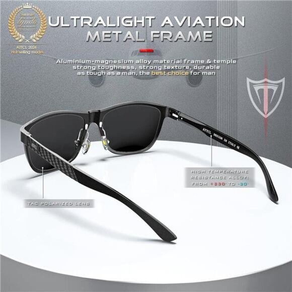 Mens Polarized Sunglasses Driving UV Protection Metal Frame Lightweight Shades - Picture 5 of 7